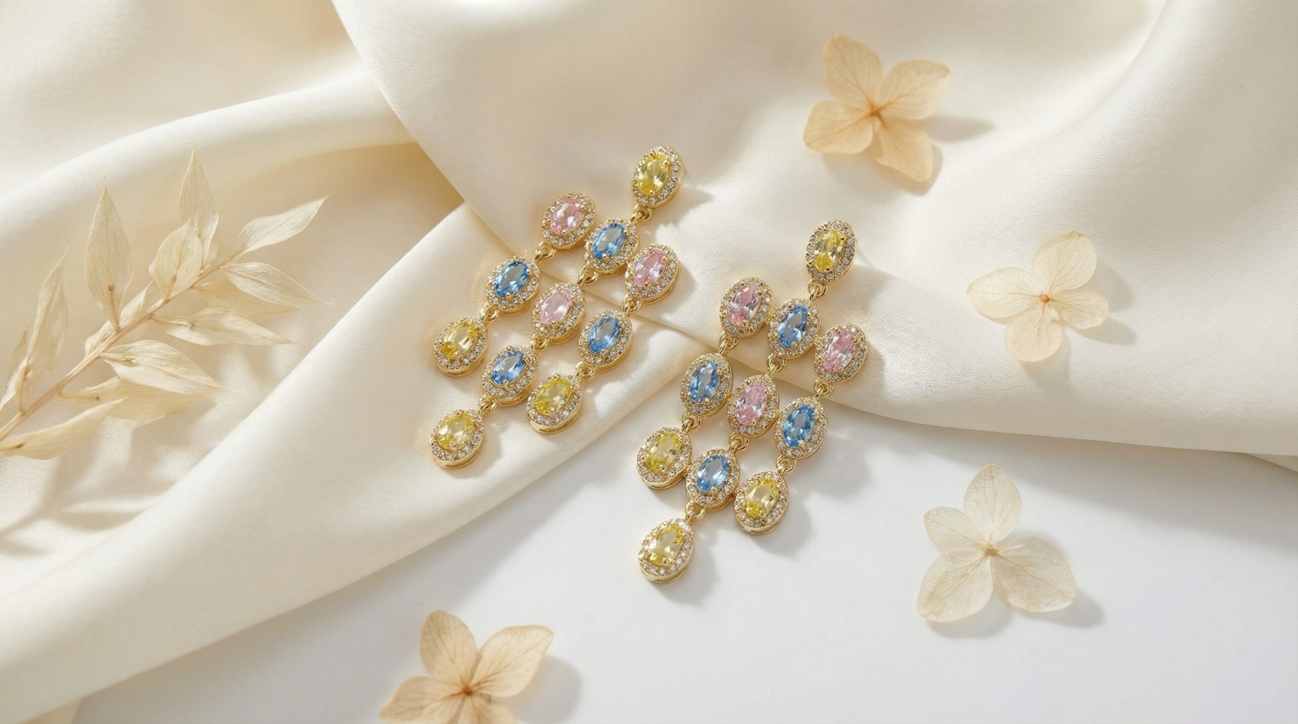 aurora boho cascade drops – 18k gold plated multicolor oval zircon tassel earrings aurora boho cascade drops – 18k gold plated multicolor oval zircon tassel earrings