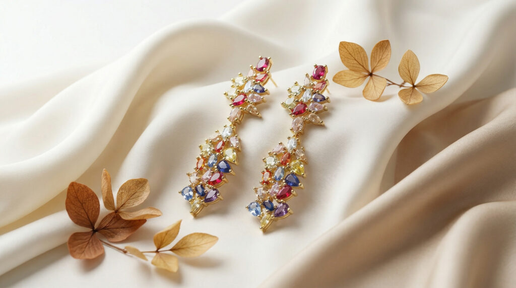 aurora bloom multicolor zircon drop earrings – 18k gold plated luxury sparkle