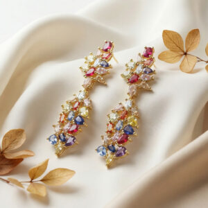 aurora bloom multicolor zircon drop earrings – 18k gold plated luxury sparkle