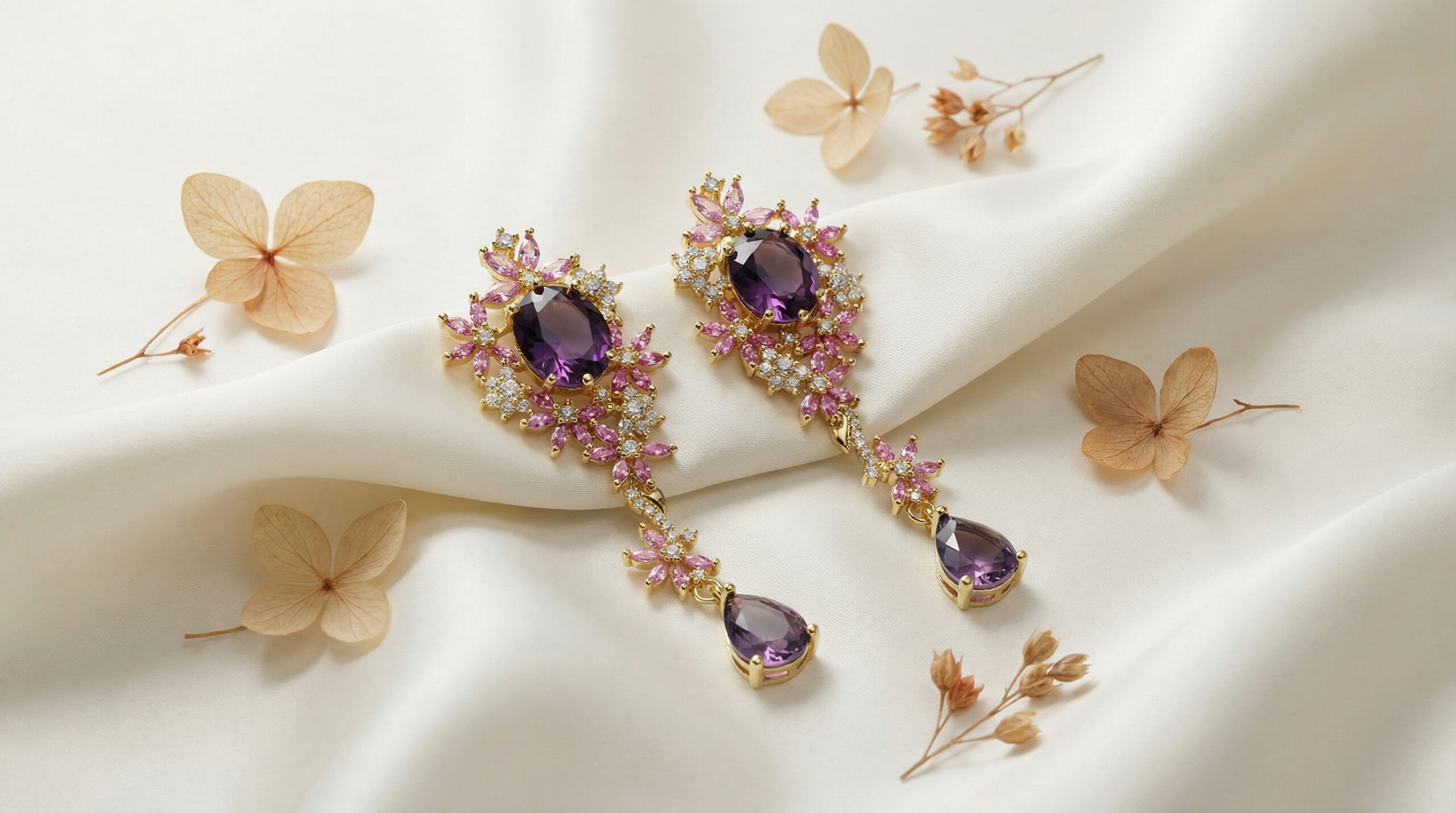 aurora bloom multicolor zircon drop earrings – 18k gold plated luxury sparkle