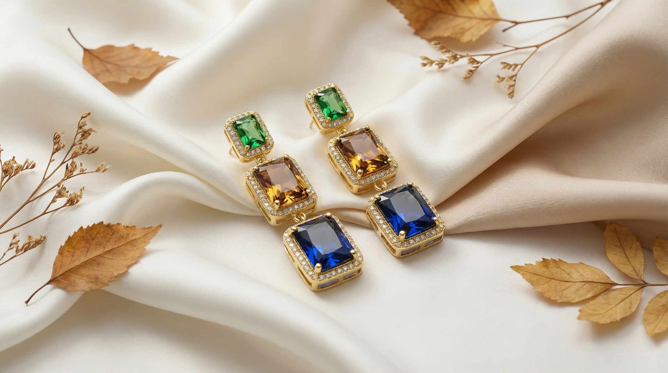 aurora bloom multicolor zircon drop earrings – 18k gold plated luxury sparkle