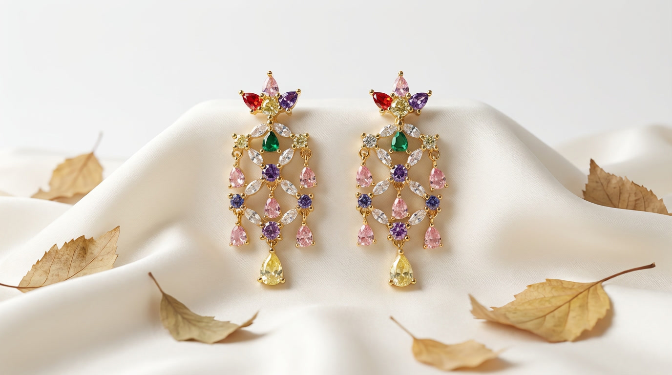 aurora prism luxe drops – 18k gold plated multicolor zircon statement earrings aurora prism luxe drops – 18k gold plated multicolor zircon statement earrings