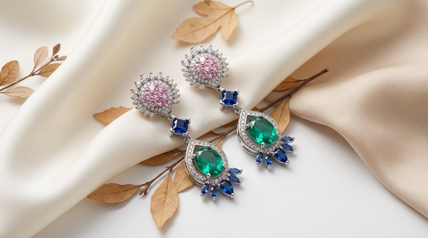 aurora prism luxe drops – 18k gold plated multicolor zircon statement earrings