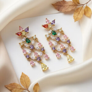 aurora prism luxe drops – 18k gold plated multicolor zircon statement earrings