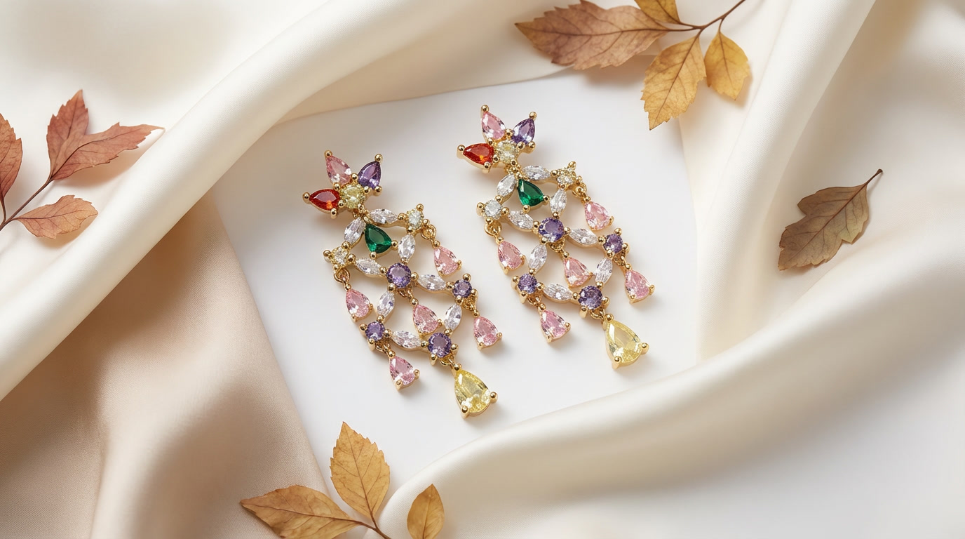aurora prism luxe drops – 18k gold plated multicolor zircon statement earrings aurora prism luxe drops – 18k gold plated multicolor zircon statement earrings