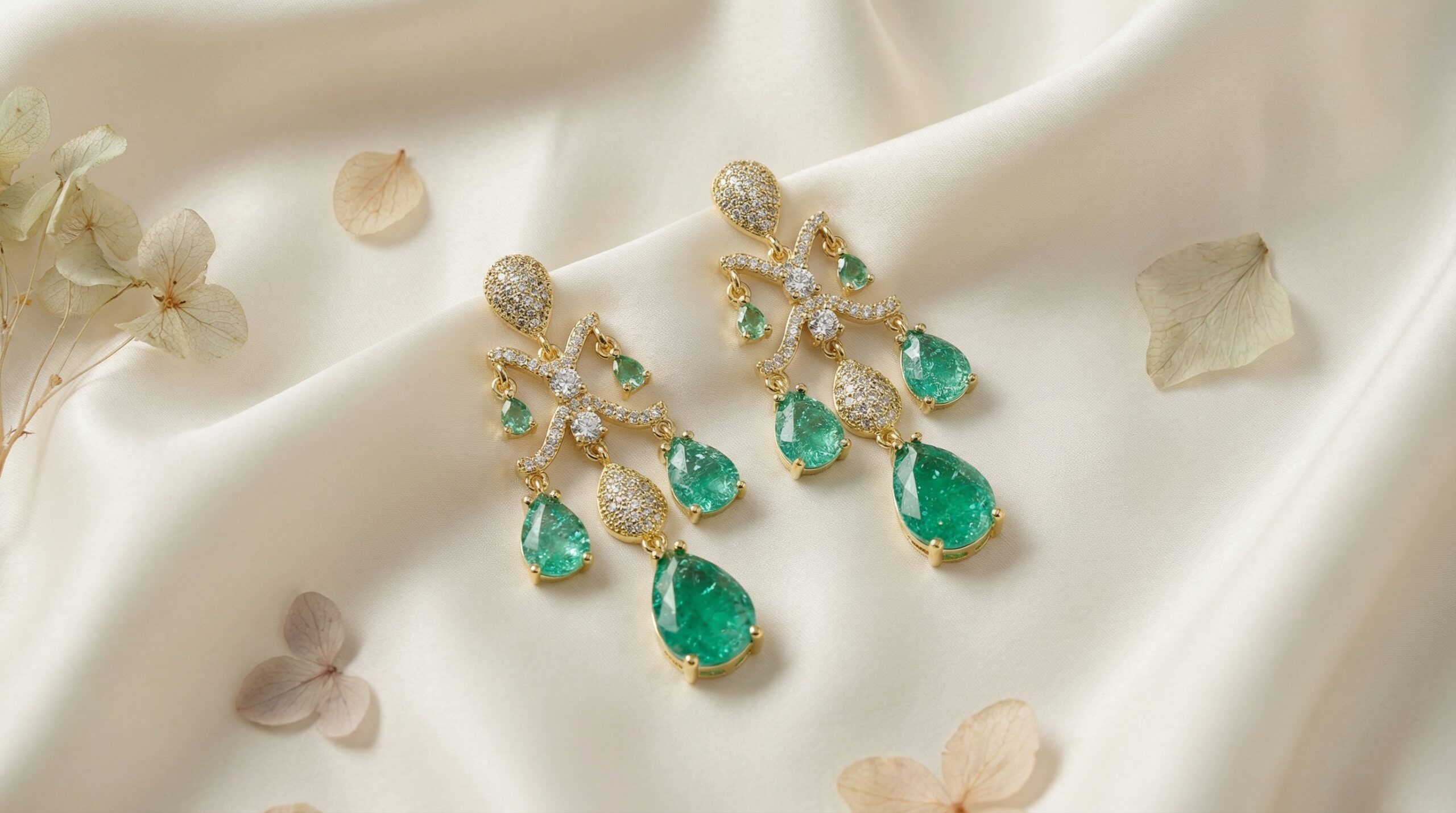 emerald cascade luxe drops – vintage inspired platinum plated zircon tassel earrings emerald cascade luxe drops – vintage inspired platinum plated zircon tassel earrings