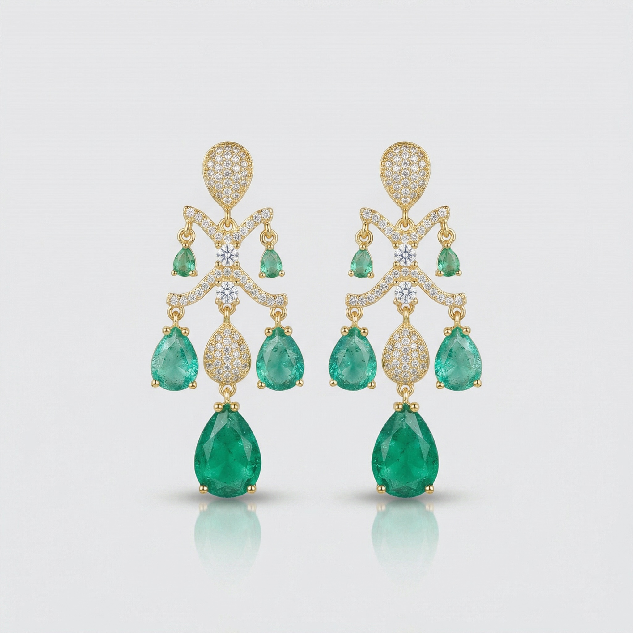 emerald cascade luxe drops – vintage inspired platinum plated zircon tassel earrings