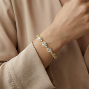 celestia glow 18k gold plated round brilliant cz tennis bracelet – luxury chain link sparkle for women