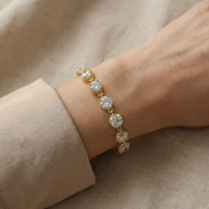 celestia glow 18k gold plated round brilliant cz tennis bracelet – luxury chain link sparkle for women