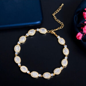 celestia oval sparkle bracelet – 18k gold plated white cubic zirconia bridal chain