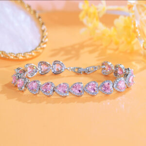 blush royale heart cut cz tennis bracelet – silver plated luxury sparkle