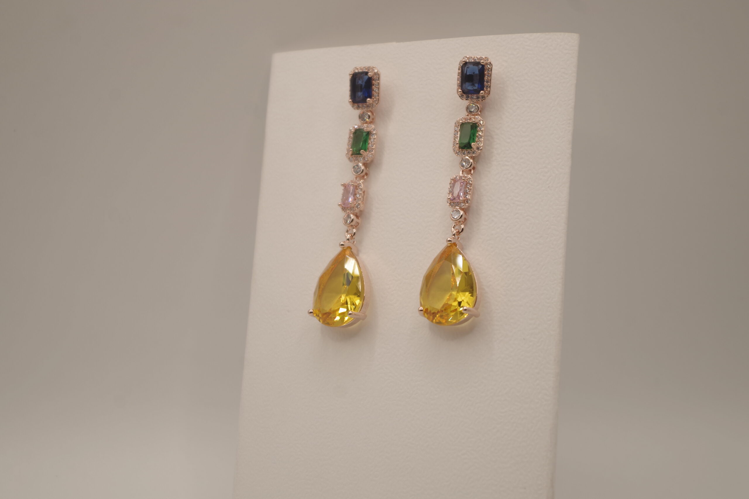 multicolor zircon drop earrings – rose gold plated long tassel elegance multicolor zircon drop earrings – rose gold plated long tassel elegance