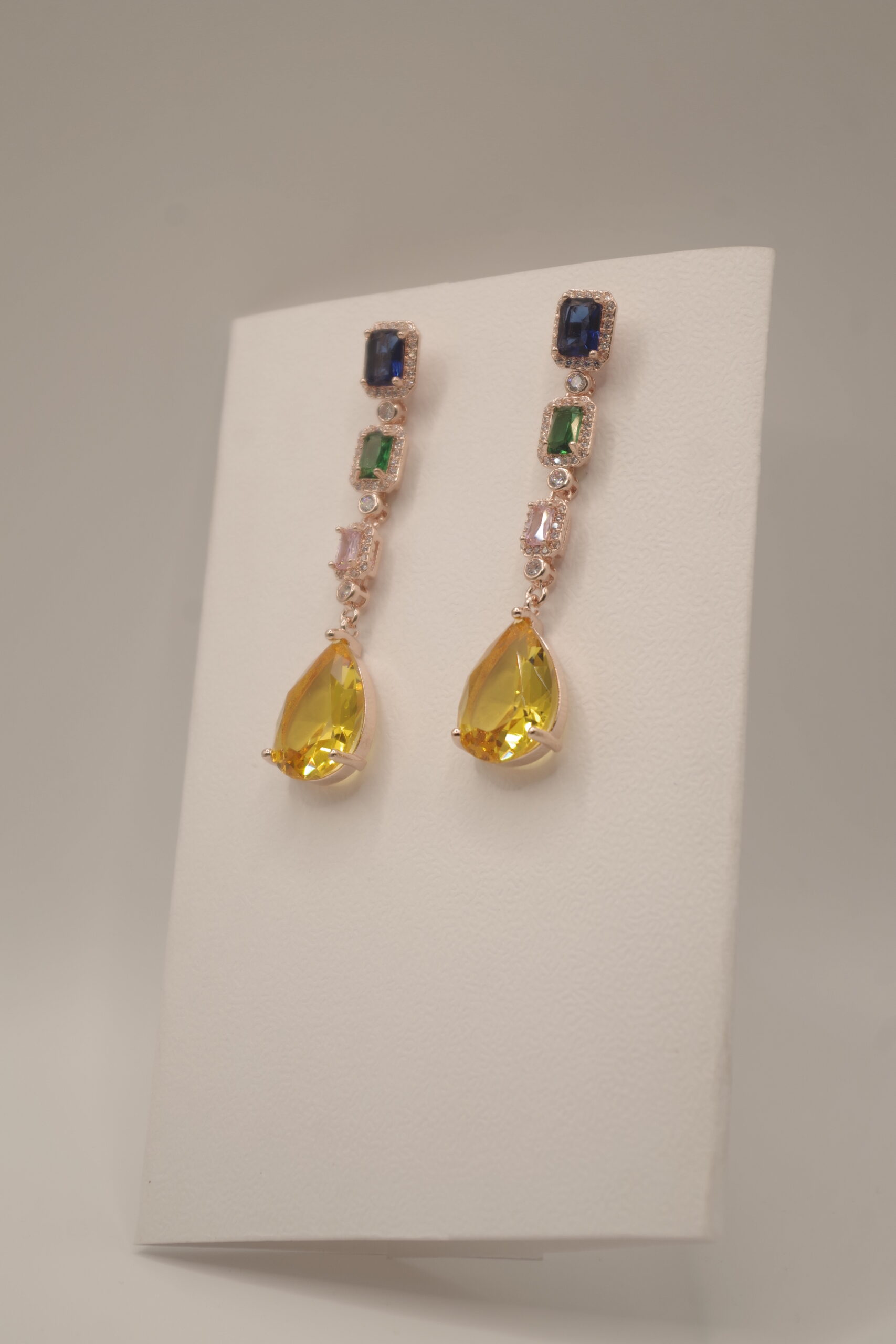 multicolor zircon drop earrings – rose gold plated long tassel elegance multicolor zircon drop earrings – rose gold plated long tassel elegance