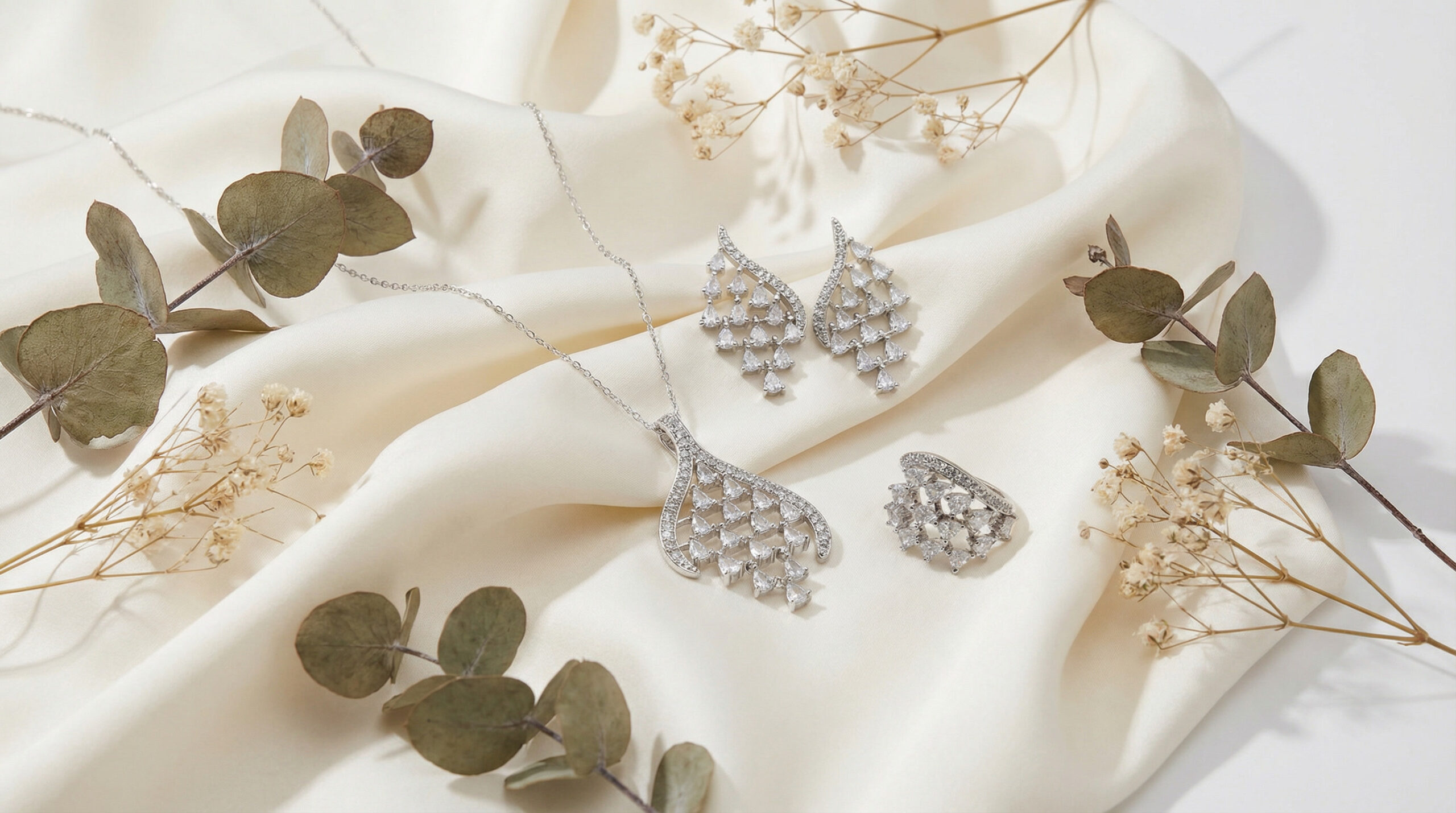 luxe prism platinum plated zircon jewelry set – elegant necklace, earrings & ring ensemble