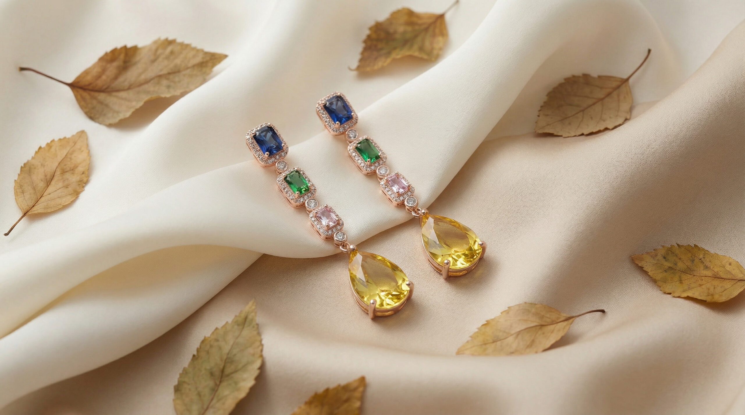 multicolor zircon drop earrings – rose gold plated long tassel elegance multicolor zircon drop earrings – rose gold plated long tassel elegance