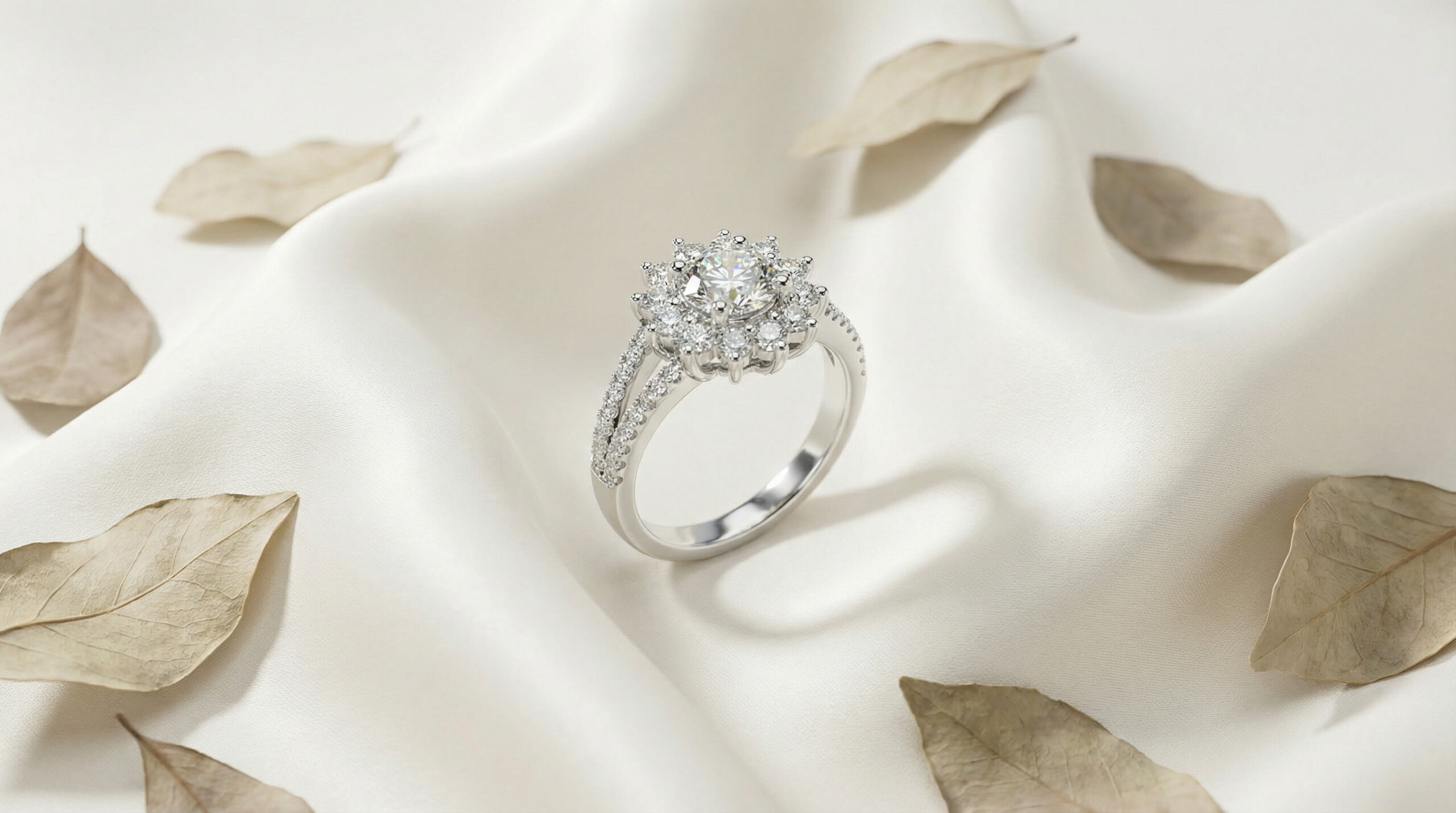 aurora bloom platinum plated zircon cluster ring – radiant floral statement for women