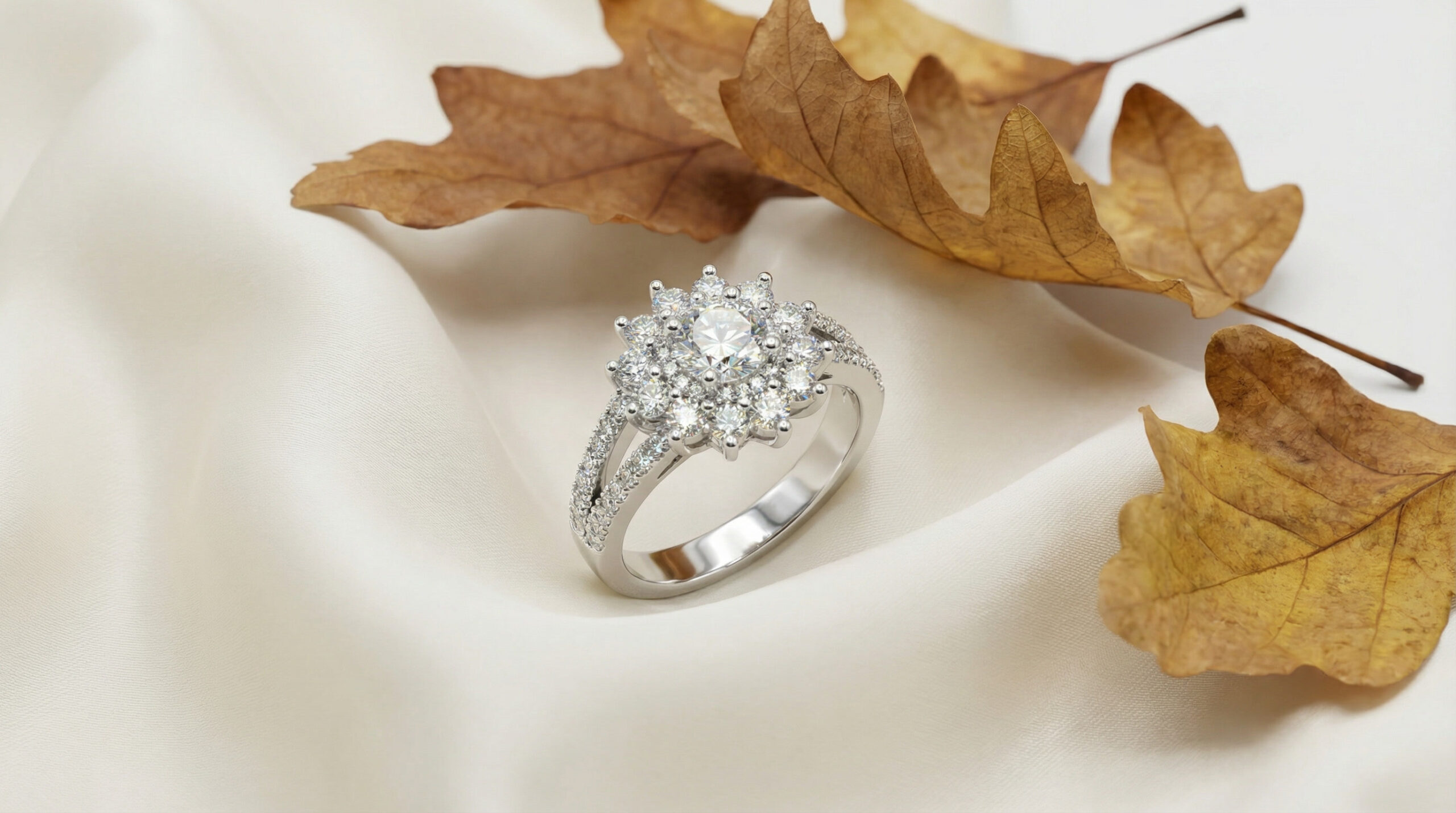 aurora bloom platinum plated zircon cluster ring – radiant floral statement for women