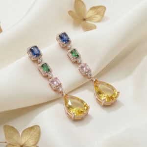 multicolor zircon drop earrings – rose gold plated long tassel elegance