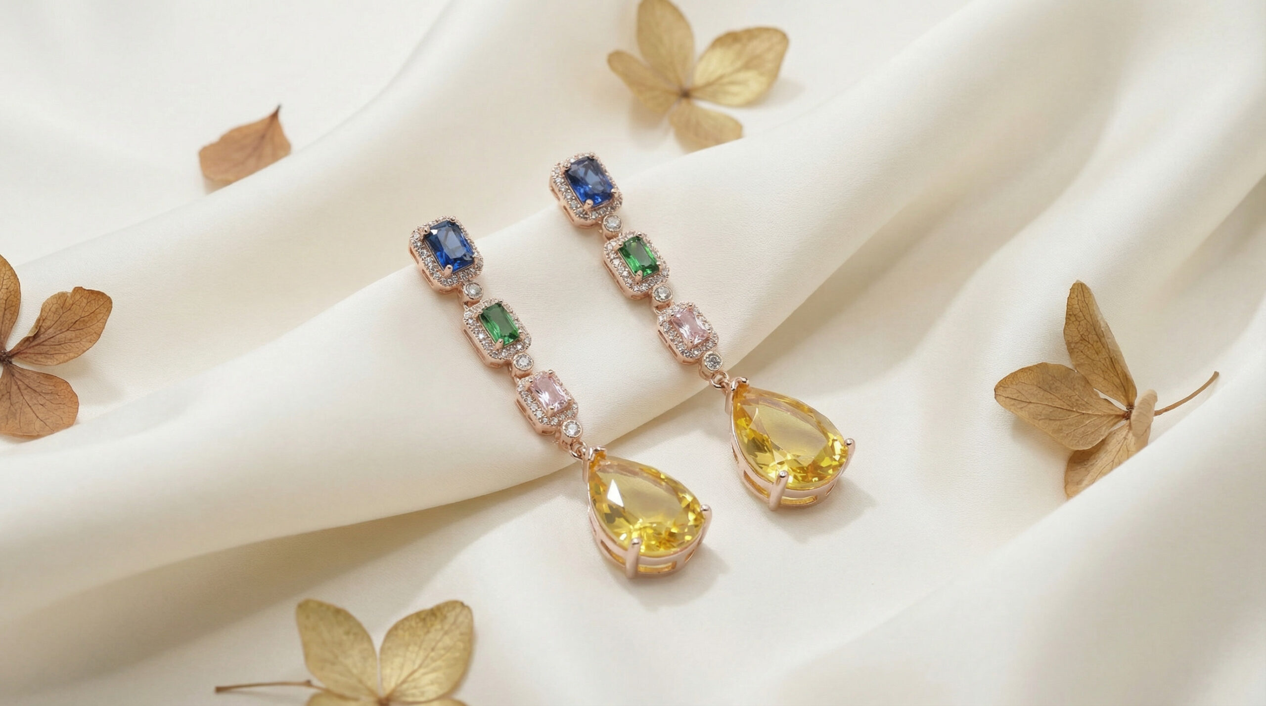 multicolor zircon drop earrings – rose gold plated long tassel elegance multicolor zircon drop earrings – rose gold plated long tassel elegance