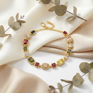 royal blush princess cut cz bracelet – rhodium plated bridal statement with pink zircon sparkle