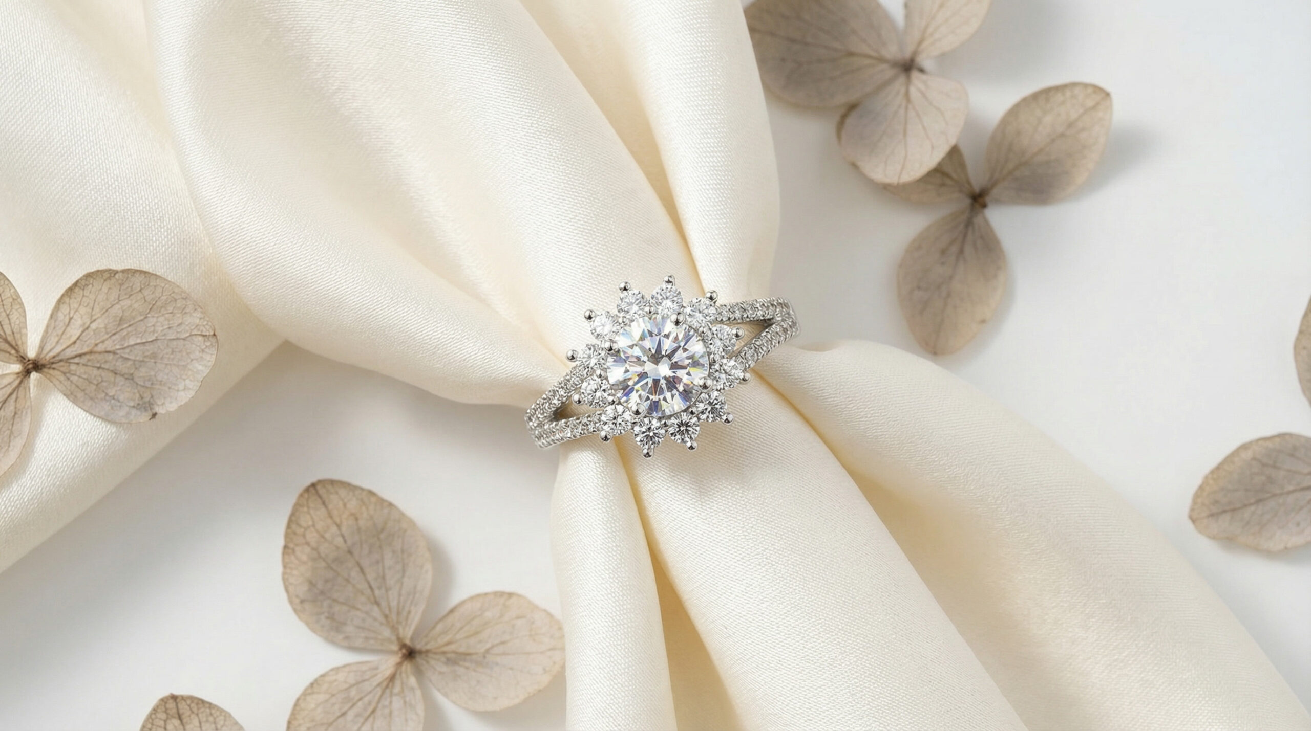 aurora bloom platinum plated zircon cluster ring – radiant floral statement for women