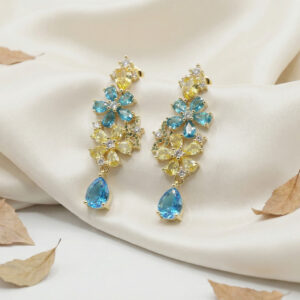 ocean bloom luxe drop earrings – 18k gold plated multicolor zircon floral elegance