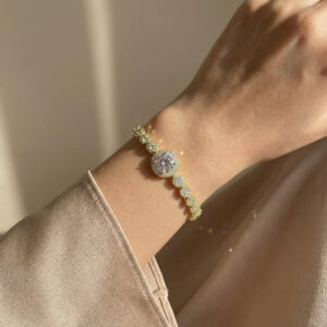 royal blush princess cut cz bracelet – rhodium plated bridal statement with pink zircon sparkle