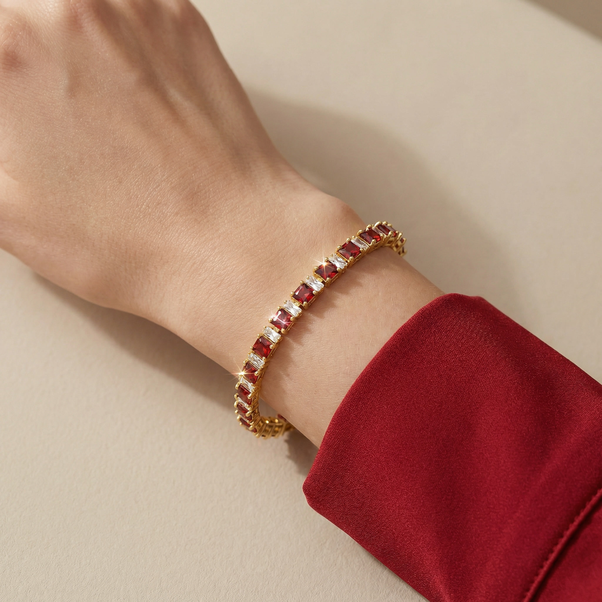 royal blush princess cut cz bracelet – rhodium plated bridal statement with pink zircon sparkle