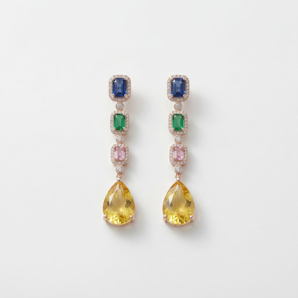 multicolor zircon drop earrings – rose gold plated long tassel elegance
