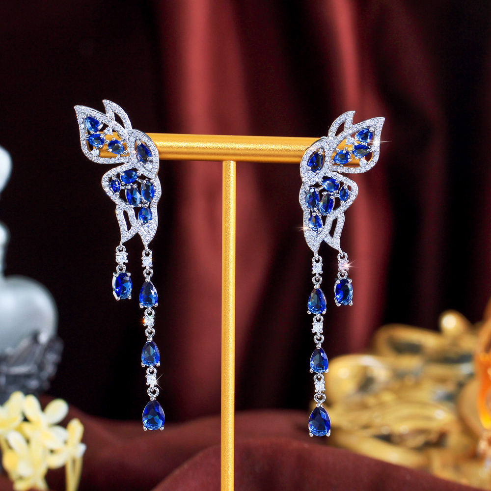 luxury blue cz zirconia bridal dangle earrings luxury blue cz zirconia bridal dangle earrings