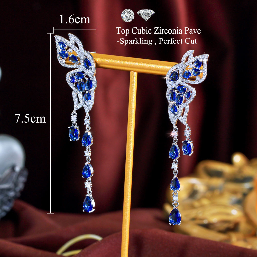 luxury blue cz zirconia bridal dangle earrings luxury blue cz zirconia bridal dangle earrings