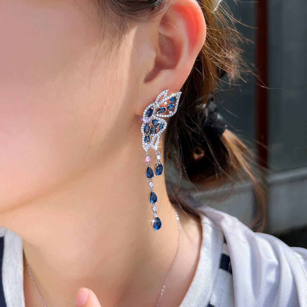 luxury blue cz zirconia bridal dangle earrings luxury blue cz zirconia bridal dangle earrings