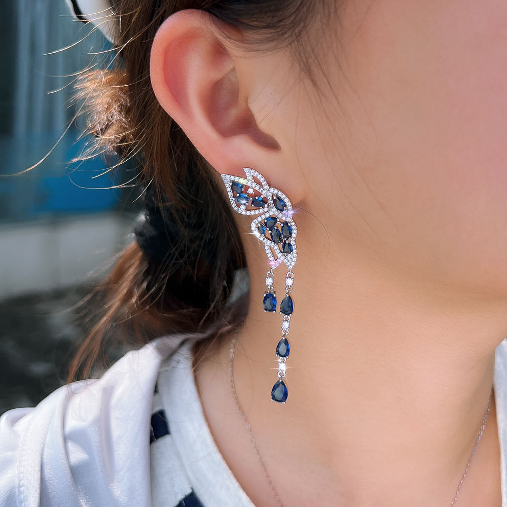 luxury blue cz zirconia bridal dangle earrings luxury blue cz zirconia bridal dangle earrings