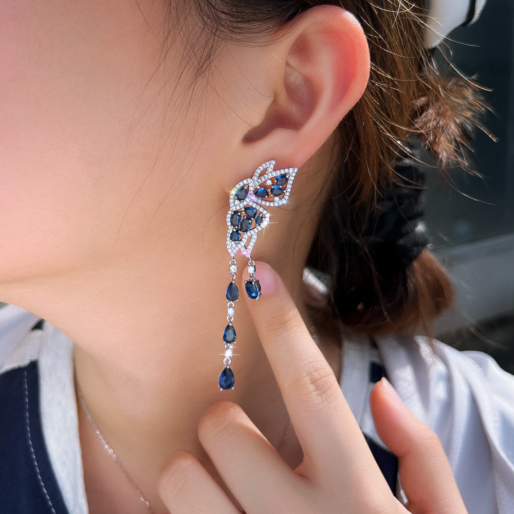 luxury blue cz zirconia bridal dangle earrings luxury blue cz zirconia bridal dangle earrings